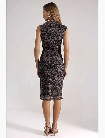 Robe midi imprimée léopard à col asymétrique hiccup