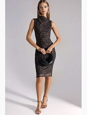 Robe midi imprimée léopard à col asymétrique hiccup