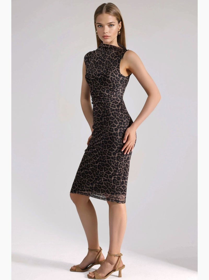 Robe midi imprimée léopard à col asymétrique hiccup Beige naturel - Kiabi