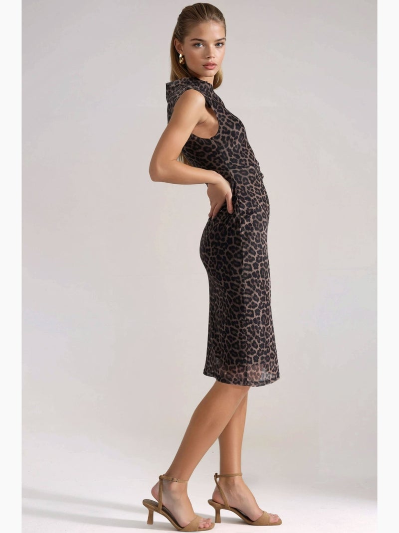 Robe midi imprimée léopard à col asymétrique hiccup Beige naturel - Kiabi