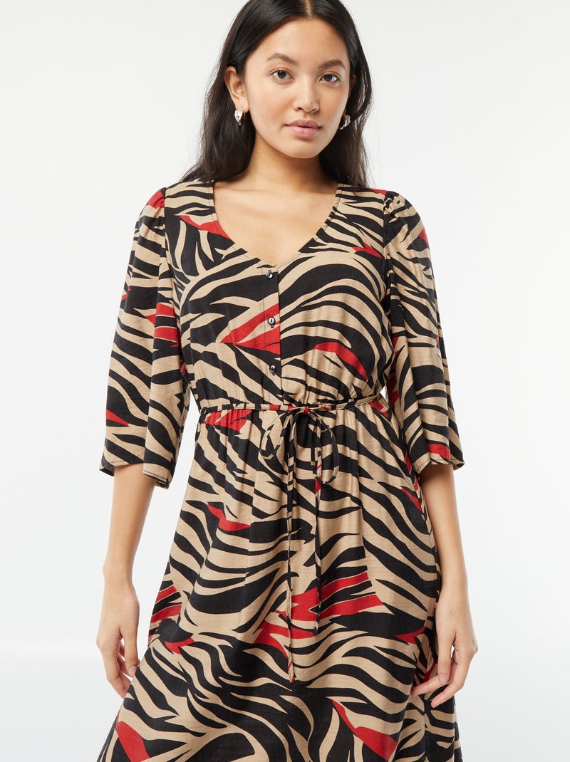Robe midi 'JDY' avec taille ajustable par liens à nouer Noir - Kiabi
