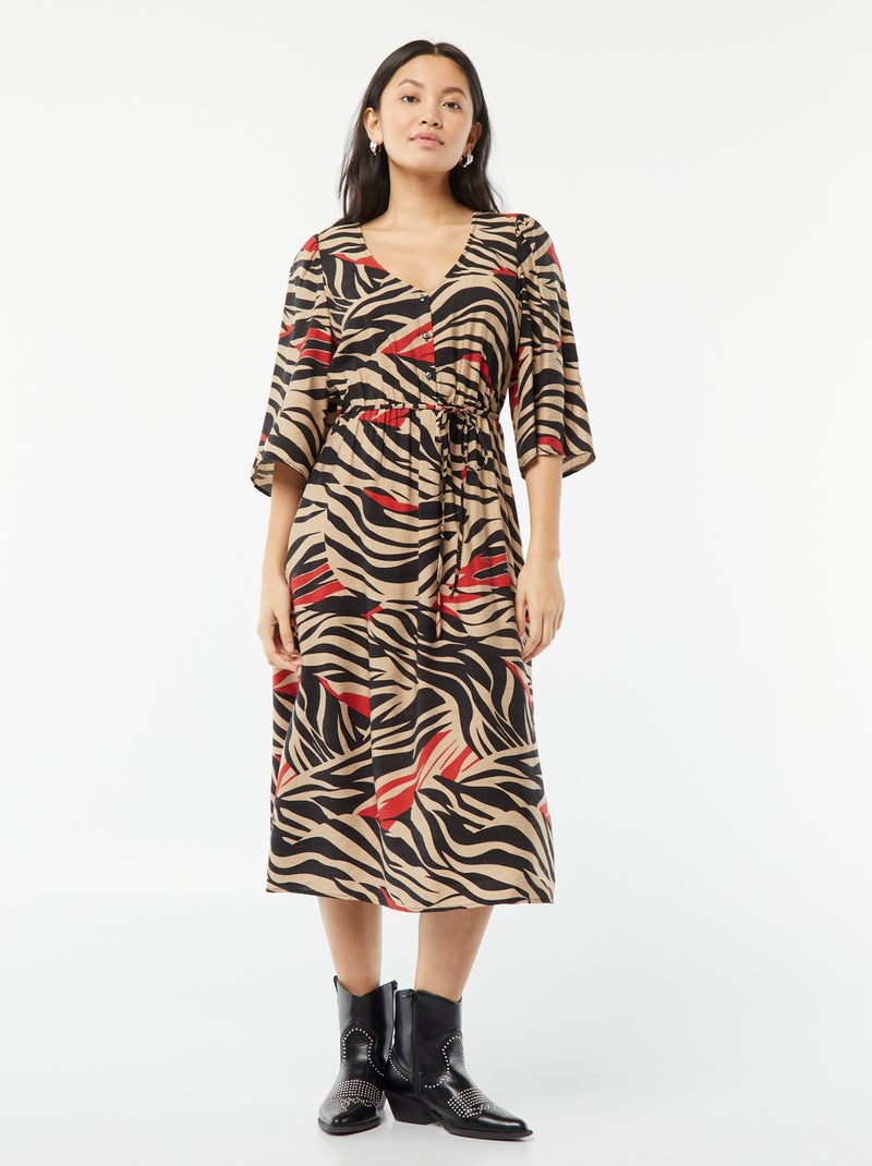 Robe midi 'JDY' avec taille ajustable par liens à nouer Noir - Kiabi