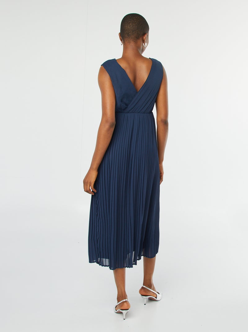 Robe midi large et plissée Bleu - Kiabi