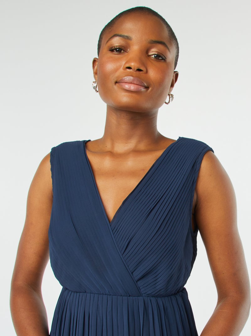 Robe midi large et plissée Bleu - Kiabi