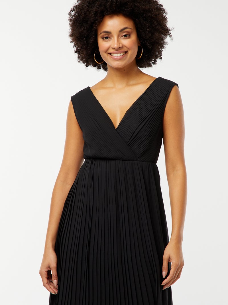 Robe midi large et plissée Noir - Kiabi