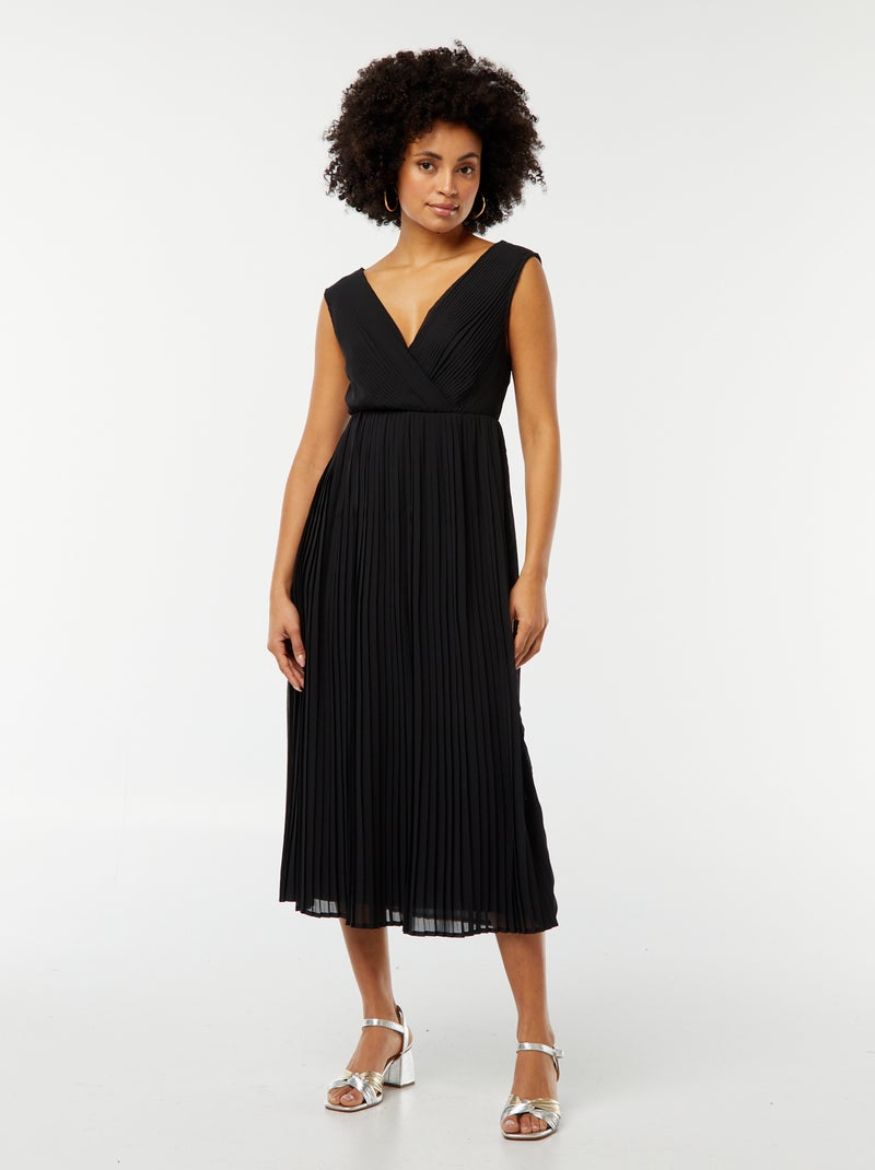 Robe midi large et plissée Noir - Kiabi