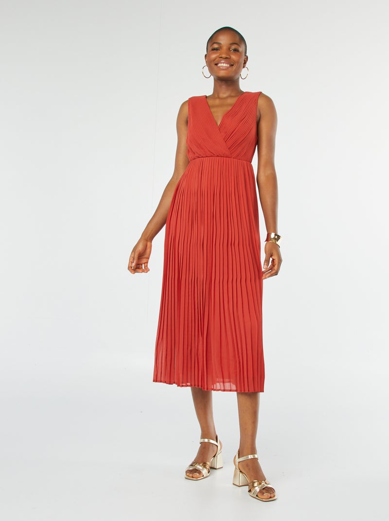 Robe midi large et plissée Orange - Kiabi