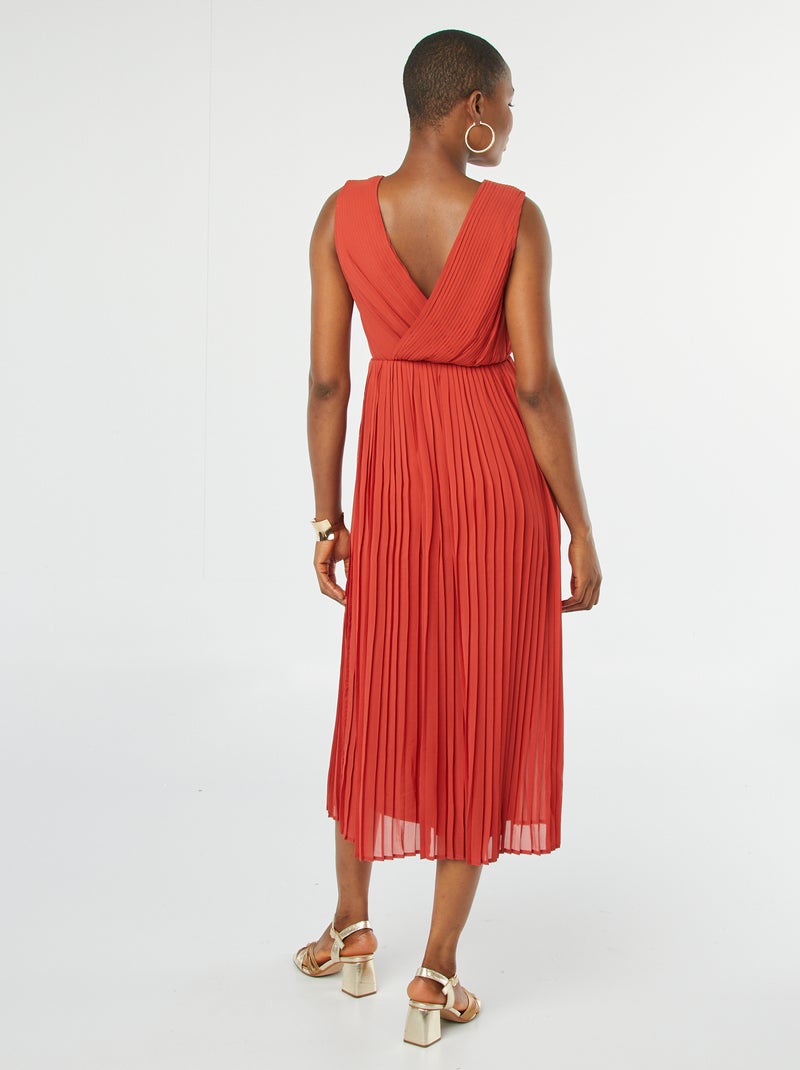 Robe midi large et plissée Orange - Kiabi