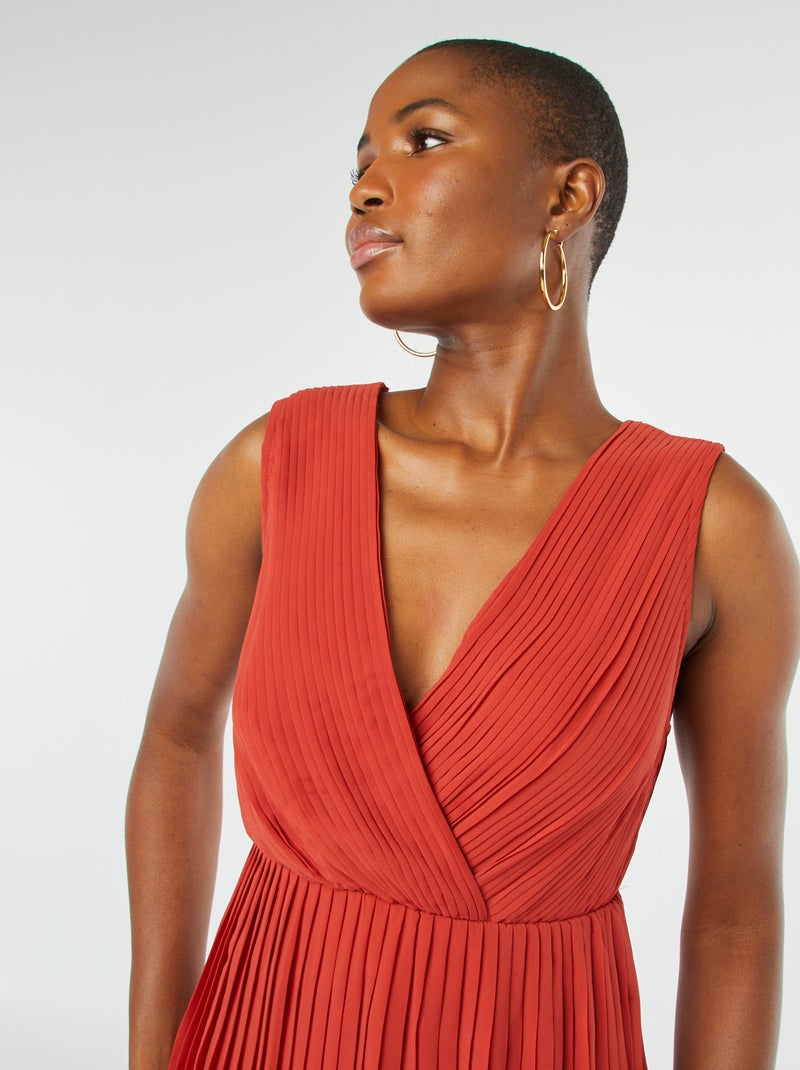 Robe midi large et plissée Orange - Kiabi