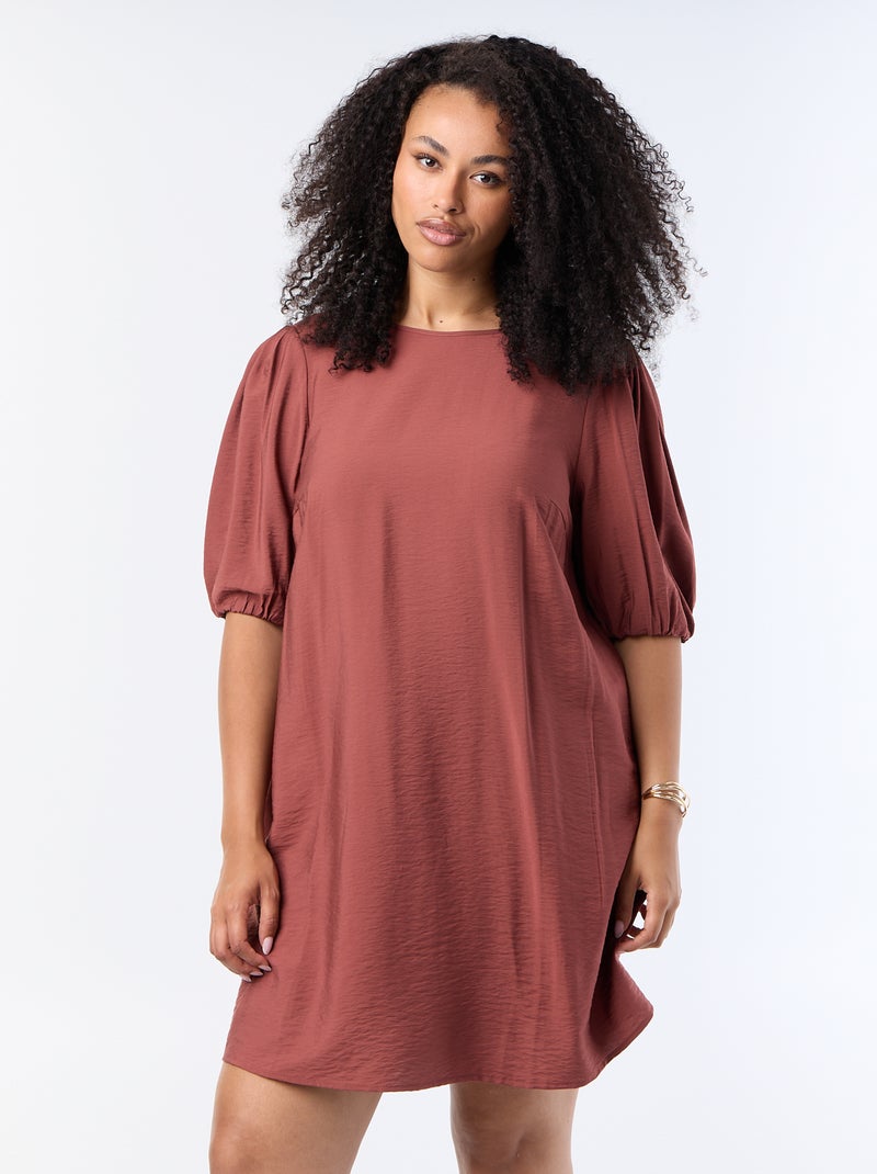 Robe midi manches ballon Marron - Kiabi