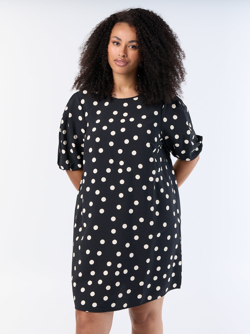 Robe midi manches ballon Noir - Kiabi