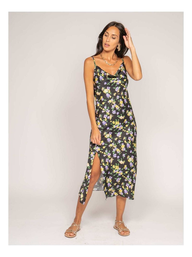 Robe midi motifs satin INZOU Noir - Kiabi