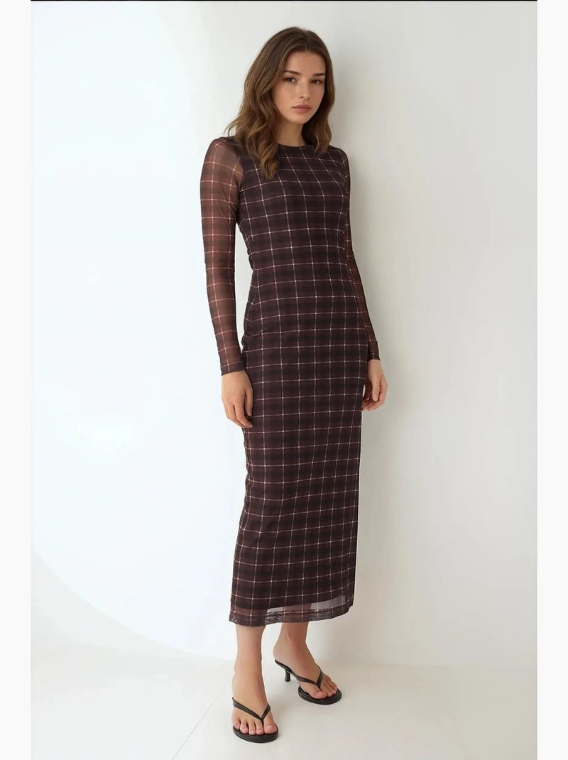 Robe midi moulante à carreaux sans bretelles hiccup Marron chocolat - Kiabi