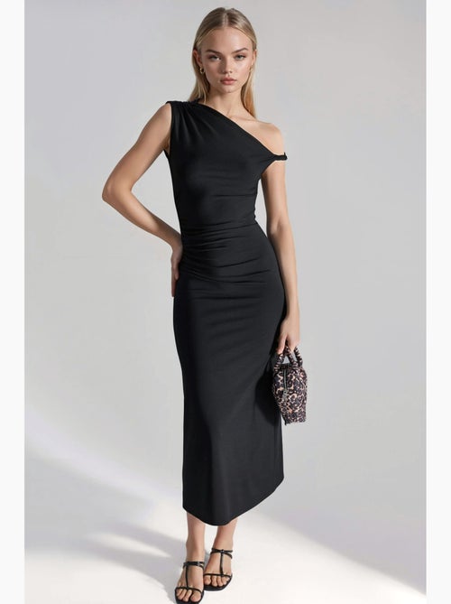 Robe midi moulante à col asymétrique hiccup - Kiabi Robe midi moulante à col asymétrique hiccup - Kiabi