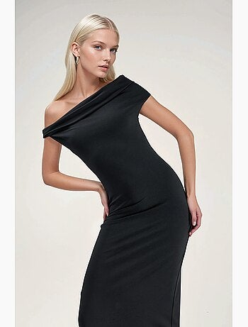 Robe midi moulante à col asymétrique hiccup