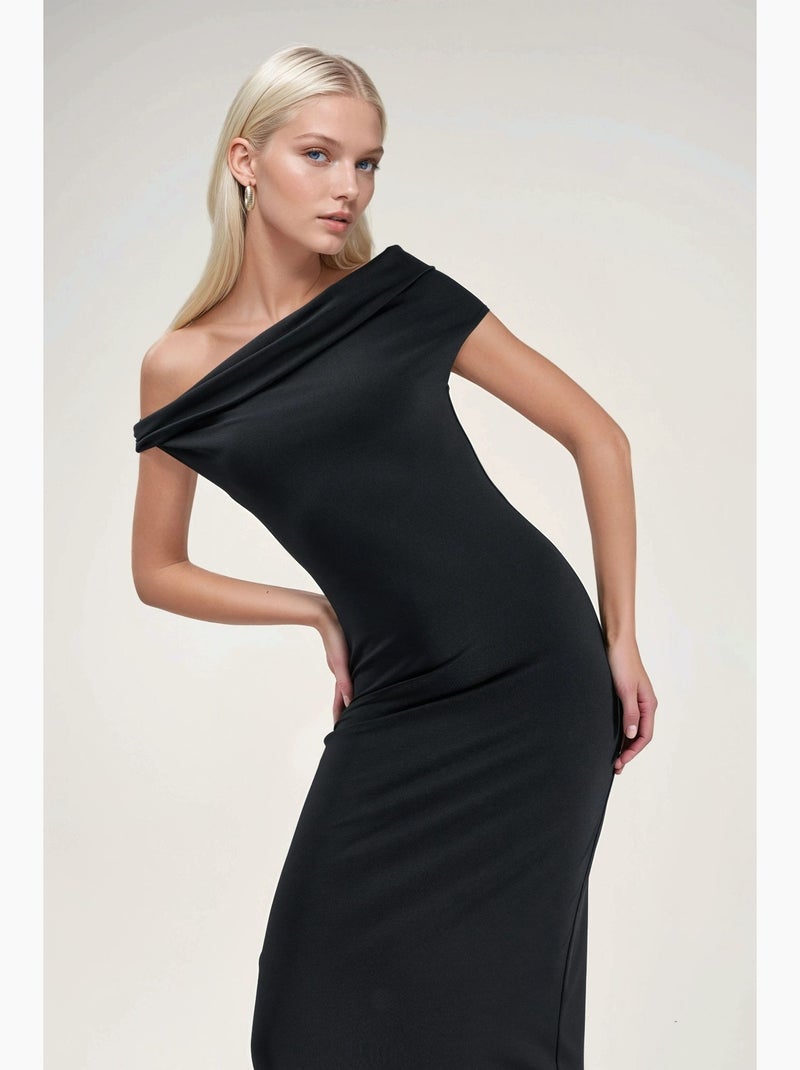 Robe midi moulante à col asymétrique hiccup Noir - Kiabi