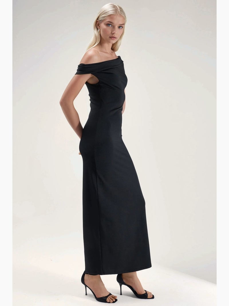 Robe midi moulante à col asymétrique hiccup Noir - Kiabi