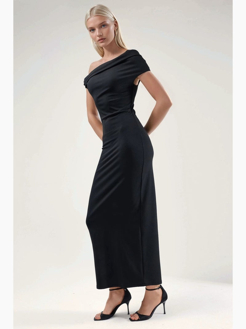 Robe midi moulante à col asymétrique hiccup Noir - Kiabi