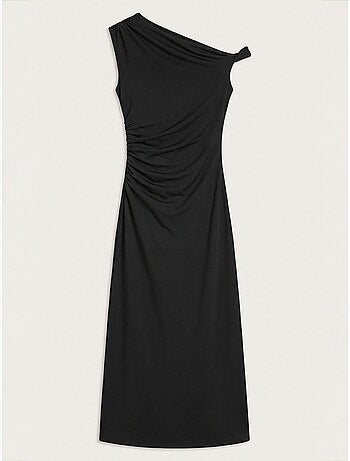 Robe midi moulante à col asymétrique