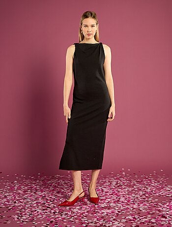 Robe midi moulante à col drapé