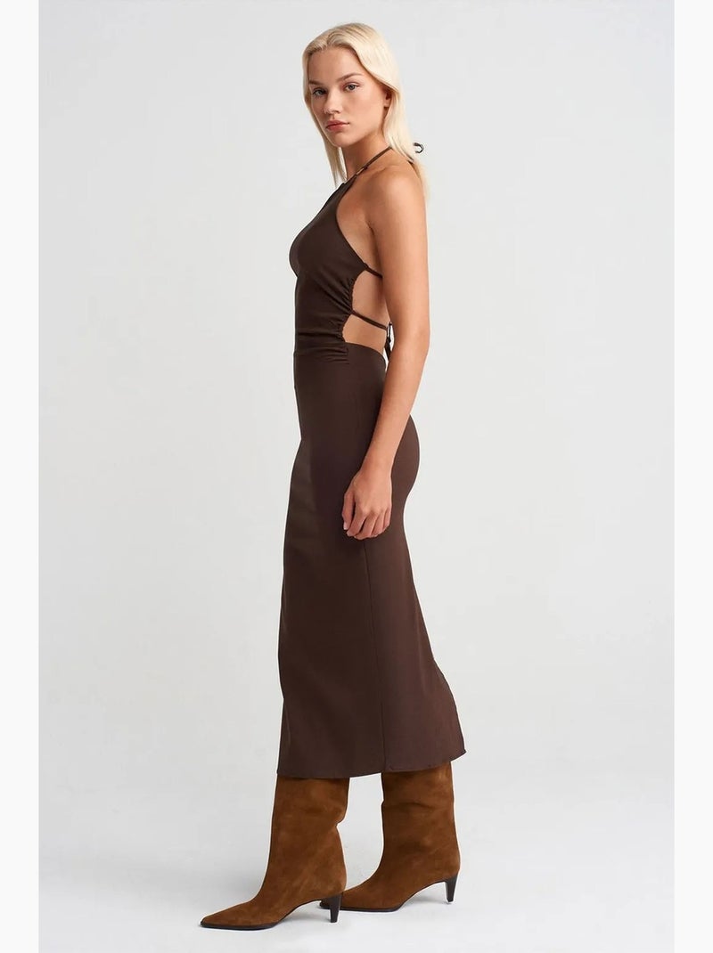 Robe midi moulante à col halter dilvin Marron chocolat - Kiabi