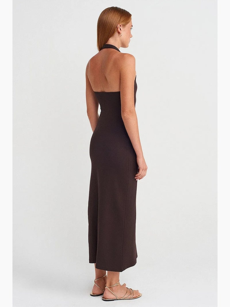 Robe midi moulante à col halter pour femme dilvin Marron foncé - Kiabi
