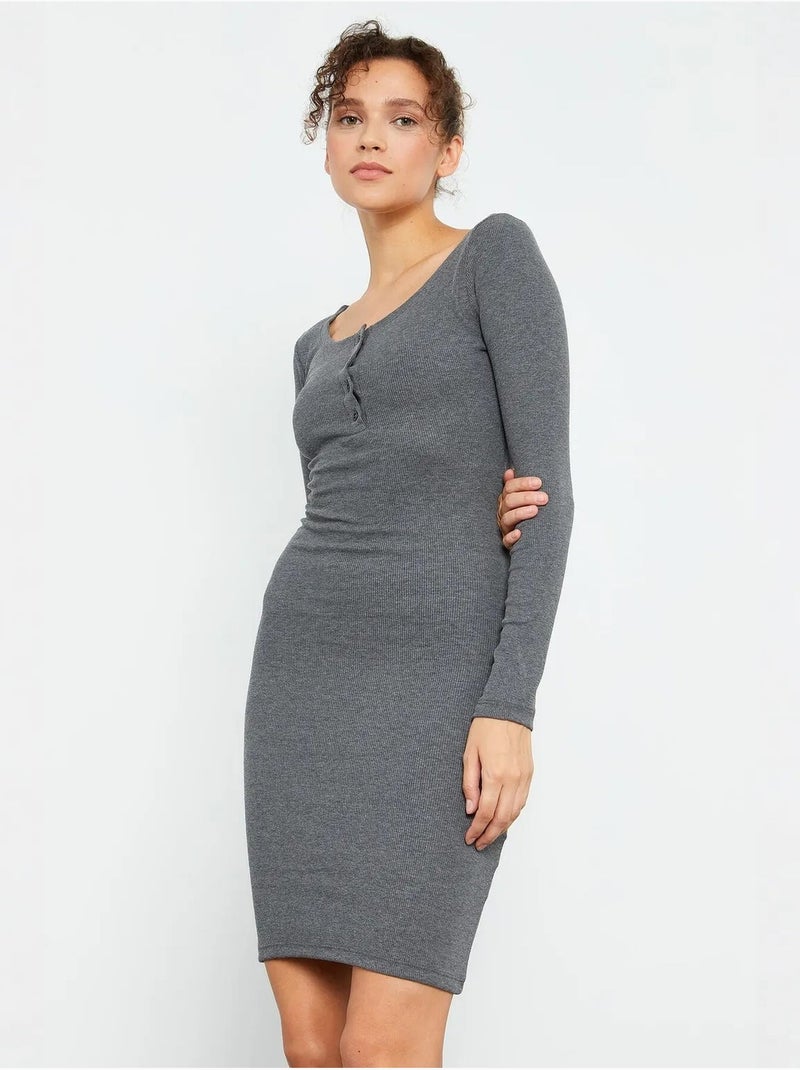 Robe midi moulante à col rond tommy Gris - Kiabi