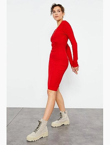Robe midi moulante à col rond tommy
