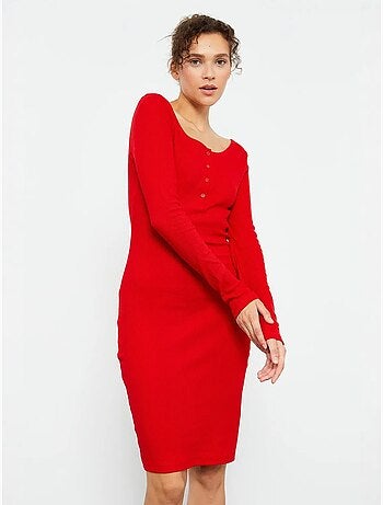 Robe midi moulante à col rond tommy