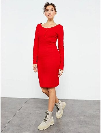 Robe midi moulante à col rond tommy