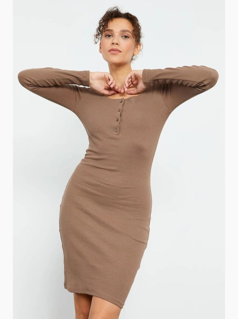 Robe midi moulante à col rond tommy Taupe - Kiabi