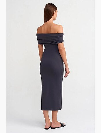 Robe midi moulante à épaules dénudées dilvin
