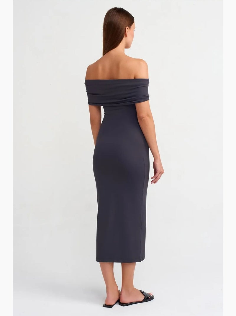 Robe midi moulante à épaules dénudées dilvin Gris foncé - Kiabi