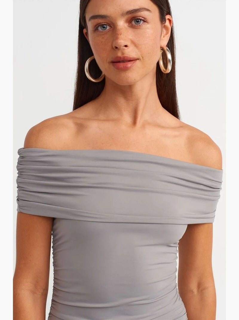 Robe midi moulante à épaules dénudées dilvin Gris - Kiabi