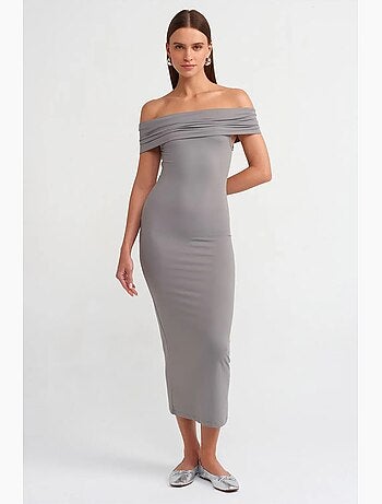 Robe midi moulante à épaules dénudées dilvin