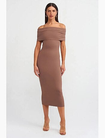 Robe midi moulante à épaules dénudées dilvin