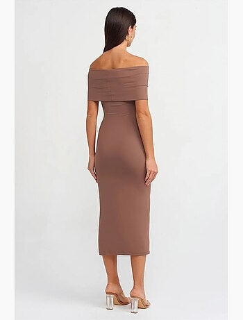 Robe midi moulante à épaules dénudées dilvin