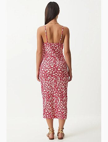 Robe midi moulante à fleurs avec fente istanbul
