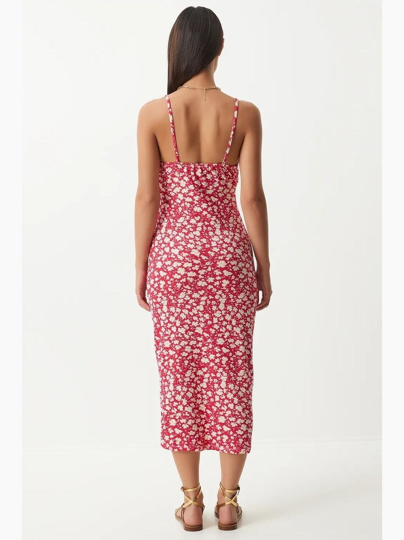 Robe midi moulante à fleurs avec fente istanbul Cerise - Kiabi