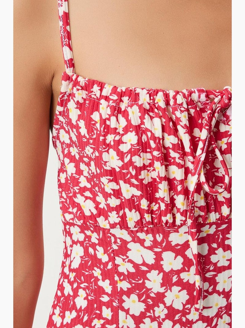 Robe midi moulante à fleurs avec fente istanbul Cerise - Kiabi
