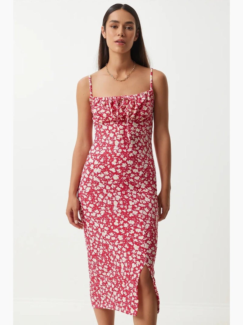 Robe midi moulante à fleurs avec fente istanbul Cerise - Kiabi