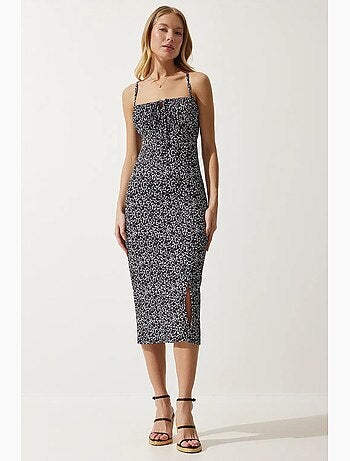 Robe midi moulante à fleurs avec fente istanbul