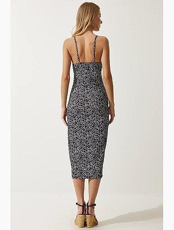 Robe midi moulante à fleurs avec fente istanbul