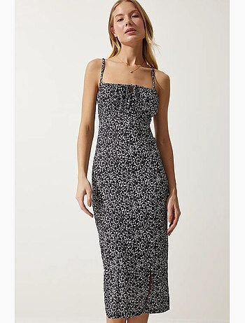 Robe midi moulante à fleurs avec fente istanbul
