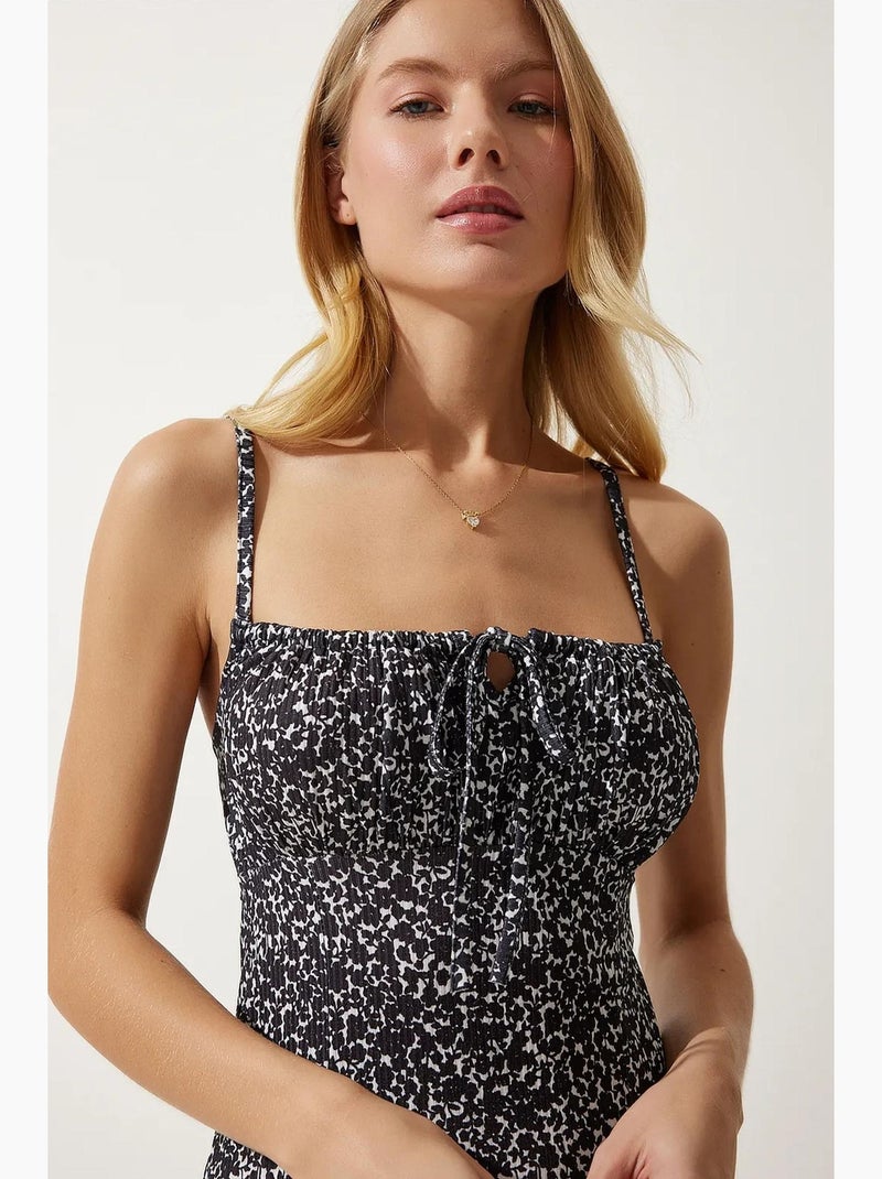Robe midi moulante à fleurs avec fente istanbul Noir Blanc - Kiabi