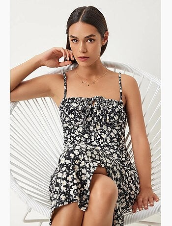 Robe midi moulante à fleurs avec fente istanbul