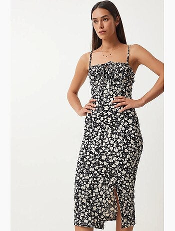 Robe midi moulante à fleurs avec fente istanbul