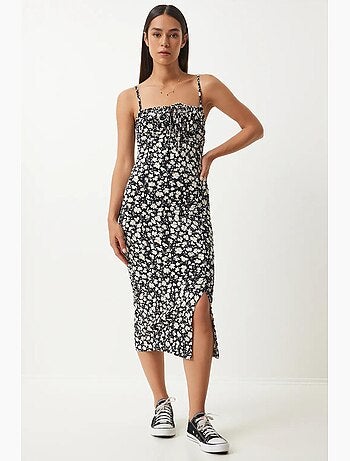 Robe midi moulante à fleurs avec fente istanbul