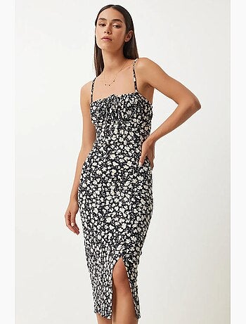 Robe midi moulante à fleurs avec fente istanbul