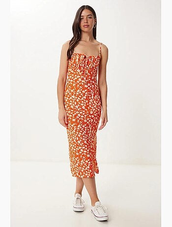 Robe midi moulante à fleurs avec fente istanbul